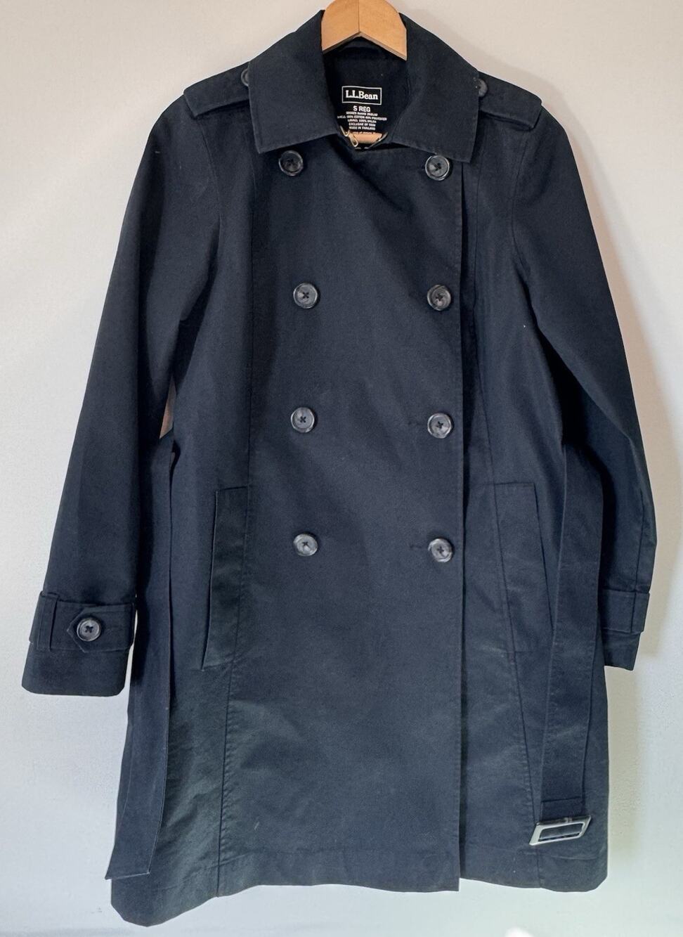 LL Bean Classic Women S Small Black Double Breasted Belted Commuter Trench Coat